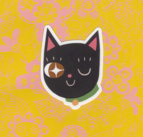 Black Winking Cat Sticker