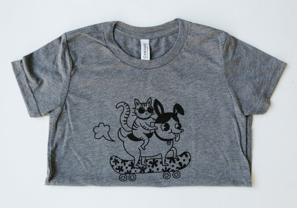 Dog Skateboarding KIDS Grey Heather T-Shirt