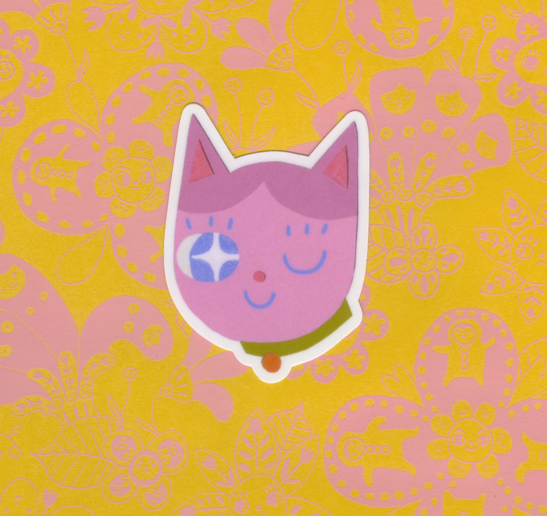 Pink Winking Cat Sticker