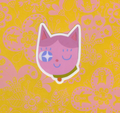 Pink Winking Cat Sticker